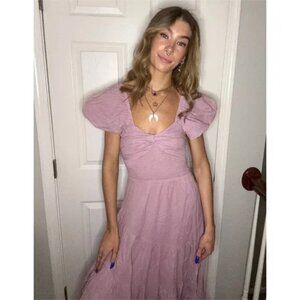 FREE PEOPLE Short Sleeve Sundrenched Maxi Dress in Dawn Pink Size Small